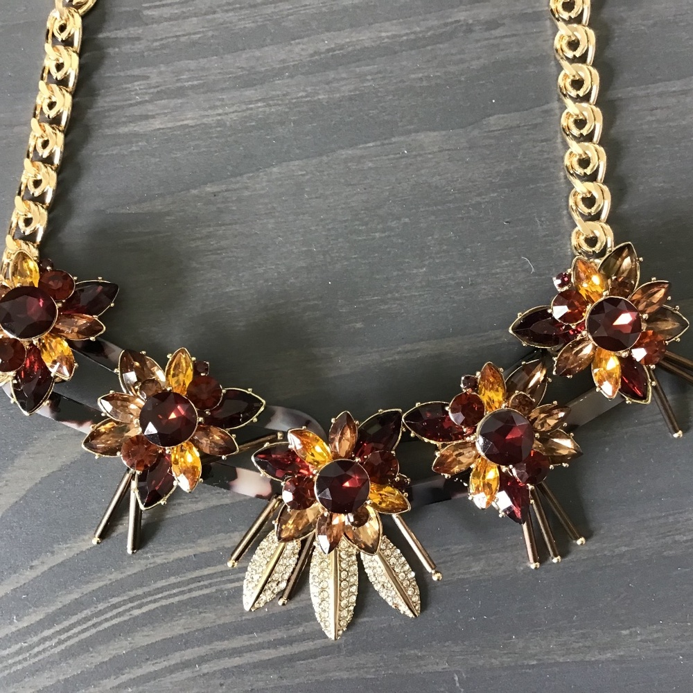 INC Gold-Tone Pavé & Stone Tortoise-Look Flower Statement Necklace